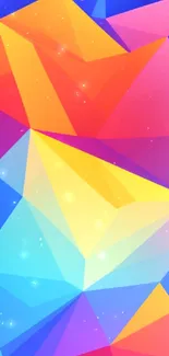 Colorful geometric abstract phone wallpaper in blue, orange, and pink hues.