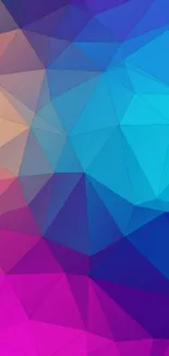 Vibrant geometric wallpaper with blue, purple, and pink gradients.