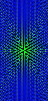 Vibrant blue and green geometric fractal wallpaper design.