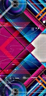 Vibrant geometric wallpaper with bold colors and dynamic shapes.