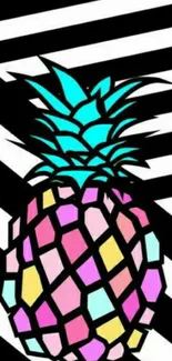 Colorful geometric pineapple on black and white background.