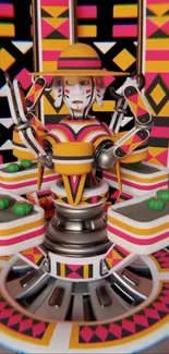 Vibrant geometric robot with colorful patterns