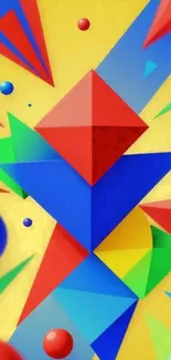 Colorful geometric shapes with a yellow background.
