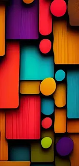 Vibrant geometric shapes and colors in a modern wallpaper design.
