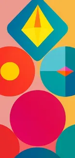 Vibrant geometric shapes in colorful abstract wallpaper.