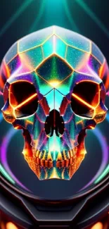 Colorful geometric skull with neon hues in digital artwork.