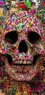 Colorful geometric skull art wallpaper for mobile phone.