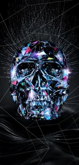 Vibrant geometric skull with abstract background.