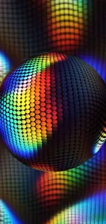 Colorful geometric sphere with digital reflections.