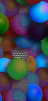 Colorful geometric spheres on a dark background wallpaper.