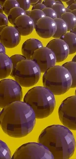 Purple 3D spheres on vibrant yellow background.