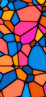 Vibrant geometric wallpaper with colorful stained glass design.