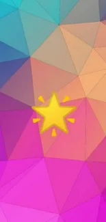 Vibrant geometric wallpaper with a yellow star on colorful background.