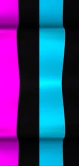 Vibrant geometric stripes wallpaper with pink, blue, and black colors.