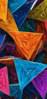 Colorful geometric triangle pattern wallpaper with vibrant 3D designs.