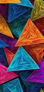 Vibrant geometric triangles wallpaper with colorful abstract design.
