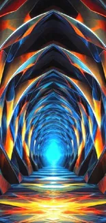 Colorful geometric tunnel with vibrant blue hues.