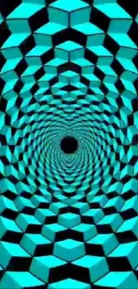 Vibrant blue geometric tunnel wallpaper with 3D effect.