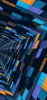 Vibrant geometric tunnel with colorful abstract tiles.