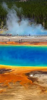 Vibrant geothermal pool mobile wallpaper with stunning blue and orange colors.