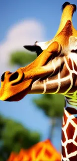 Vibrant giraffe with orange pattern mobile wallpaper.