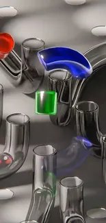 Abstract design with colorful glass shapes.