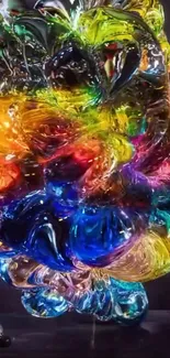 Multicolored glass art piece with vibrant reflections.