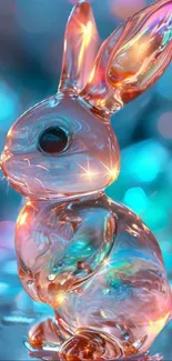 Glass bunny with vibrant blue and pink hues in abstract design.