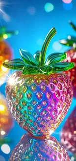 Colorful glass strawberry reflective art wallpaper.