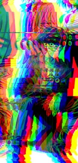 Vibrant glitch anime background with colorful characters.