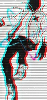 Glitch art wallpaper with red and blue accents.