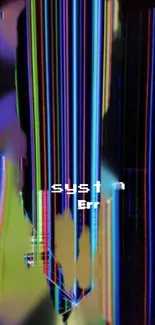 Vibrant glitch art wallpaper with system error text.