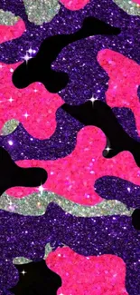 Vibrant pink and glitter camouflage mobile wallpaper.