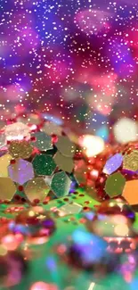 Colorful glitter stones on vibrant background.