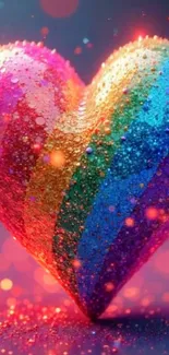 Vibrant rainbow heart with glitter in colorful hues for a mobile wallpaper.