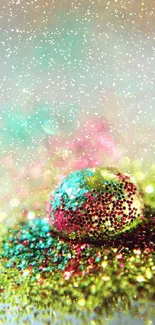 Colorful glitter art with yellow and pink hues creating a vibrant phone wallpaper.