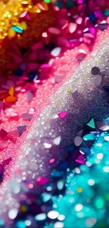 Vibrant glitter and confetti mobile wallpaper with pink and colorful hues.