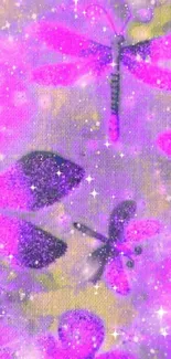 Purple and pink glittering butterfly wallpaper with sparkles.