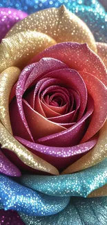 Multicolored glittering rose with sparkling petals.