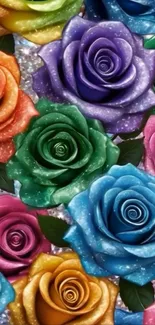 Colorful glittering roses in artistic design.