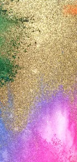 Colorful glitter splash on golden background wallpaper.