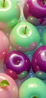 Vibrant and glossy artistic apples in colorful shades.