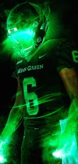 Green glowing football player wallpaper.