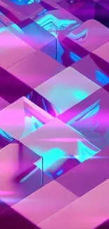 Colorful wallpaper with glowing purple and blue cubes on a mobile screen.