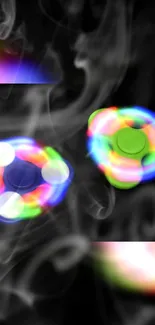 Colorful glowing fidget spinners on dark background