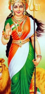 Vibrant illustration of a Hindu goddess with a lion.