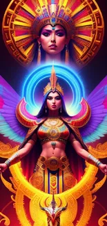 Vivid goddess wallpaper with colorful wings and intricate details.