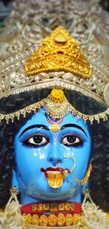 Mobile wallpaper of Goddess Kali with vibrant blue tones and intricate details.