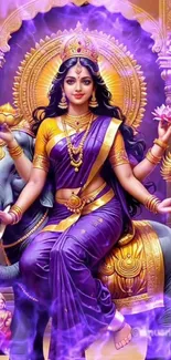 Vibrant goddess artwork with purple hues and divine details on mobile wallpaper.