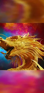 Golden dragon with vibrant cosmic background wallpaper.